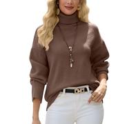 Yutdeng Pull Femme Col Roulé Pulls Col Montant Chaud Épais Pull en Maille à Manches Longues Casual Chandail Elégant Vintage Sweater Femme Ample Decontracté Pullover Tricoté Top Chic Haut Automne Hiver