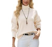 Yutdeng Pull Femme Col Roulé Pulls Col Montant Chaud Épais Pull en Maille à Manches Longues Casual Chandail Elégant Vintage Sweater Femme Ample Decontracté Pullover Tricoté Top Chic Haut Automne Hiver