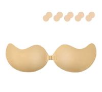Yutdeng Soutien Gorge Adhesif Soutien Gorge Dos Nu Invisible Respirant Push Up Soutiens-Gorge Autoadhésifs Silicone sans Bretelle Réutilisable avec Cache-téton pour Robe de Soirée Mariée,Beige,B
