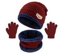 Yutdeng Tricotés Enfants Ensemble d'hiver Bonnet écharpe Gants d'écran Tactile 3 en 1, Doublure Molleton Doux Bonnet tricoté Chaud Cache-Cou Extensible Gants tactiles à 3 Doigts pour
