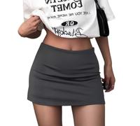 YUTILA Mini jupe patineuse basique pour femme - Couleur unie - Extensible - Avec short, gris, L