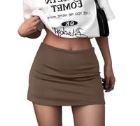 YUTILA Mini jupe patineuse basique pour femme - Couleur unie - Extensible - Avec short, marron, XL