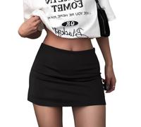 YUTILA Mini jupe patineuse basique pour femme - Couleur unie - Extensible - Avec short, Noir , XL