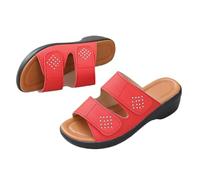 YUTUGTSJ Chaussons for Femmes, Pantoufles de Plage, de Vacances d'été, Chaussures Romaines à Talons compensés for l'extérieur(Red,37 EU)