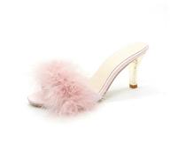 YUTUGTSJ Chaussons Moelleux à Talons Hauts for Femmes - Mules à Talons Chaton en Fausse Fourrure for Mariages d'été(Pink,36 EU)