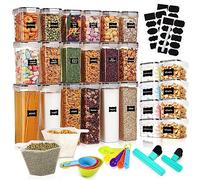 YUTUY Boite de Rangement Cuisine Lot de 26,Bocaux Hermetiques Alimentaires en Plastique Scellée avec Couvercle,avec étiquette,cuillère doseuse, gobelet doseur,pour Céréales,Pâtes,Farine,Sucre etc