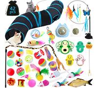 YUTUY Jouets Chat,42 pièces Kit Jouet Chats Animaux Domestiques Toys pour Chat Minou,Jouets Interactif Jeux Chaton avec Tunnel,Poisson,Souris,Plume,Balle