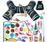 YUTUY Kit Jouets Chat 39 pièces Interactif, Jeux Chaton, pour Animaux Domestiques Toys Minou avec Tunnel,Plume,Poisson,Souris,Balle
