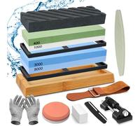 YUTUY Pierre à Aiguiser,Aiguiseur Couteaux Professionnel,400/1000 3000/8000 Ensemble Aiguiseur de Couteau avec Base en Bambou Antidérapante, Pierre à Aplatir, Cuir, Guide d'angle