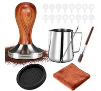 YUTUY Presse à Café en Acier Inoxydable 51mm, Tasseur avec Pot à Lait (350ml), Tampon, Espresso Tamper, Serviette de Barista, Stylo à Latte et Pochoirs Décoratifs