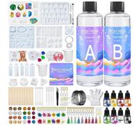 YUTUY Resine Epoxy Transparente,Resine Epoxy Kit 250ml,Pigment de résine,Paillettes,Feuille d'or pour la Fabrication de Bijoux en Cristal Pendentif Bracelet