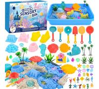 YUTUY Sable Magique Enfant,Jouet Sensoriel de Sable 900g Magic Sand 5 Couleurs,Sable Jouet Kit,Fille Jeu de Sable Kit,Sable Magique Océan Kits avec Bac à Sable,Cadeau D'anniversaire Enfant de 3+ Ans