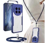 Yutwo Coque pour Honor Magic 8 Pro avec Cordon, Coque de Téléphone Transparente Antichoc 360 degrés pour Honor Magic 8 Pro avec Collier, Pad Amovible et Crochet Étui, Bleu