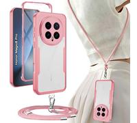 Yutwo Coque pour Honor Magic 8 Pro avec Cordon, Coque de Téléphone Transparente Antichoc 360 degrés pour Honor Magic 8 Pro avec Collier, Pad Amovible et Crochet Étui, Rose