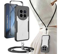Yutwo Coque pour Honor Magic 8 Pro avec Cordon, Coque de Téléphone Transparente Antichoc 360 degrés pour Honor Magic 8 Pro avec Collier, Pad Amovible et Crochet Étui, Noir