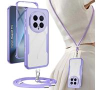 Yutwo Coque pour Honor Magic 8 Pro avec Cordon, Coque de Téléphone Transparente Antichoc 360 degrés pour Honor Magic 8 Pro avec Collier, Pad Amovible et Crochet Étui, Violet