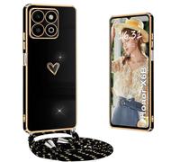 Yutwo Coque pour Honor X6B 4G avec cordon, électrolytique coeur étui pour Honor X6B 4G avec bandoulière, antichoc femme coeur coque pour Honor X6B 4G longe - Noir