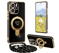 Yutwo Coque pour Redmi Note 14 4G (International Version) avec Cordon, Antichoc Coque pour Xiaomi Redmi Note 14 4G avec Collier Housse avec Coeur Motif Étui avec Support, Noir.