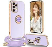 Yutwo Coque pour Samsung Galaxy A52/A52S avec Cordon, Coque pour Samsung A52/A52S avec Collier Silicone Housse 360° Voiture de Bague Magnétique Antichoc Étui avec Cordon Réglable Case Cover, Violet