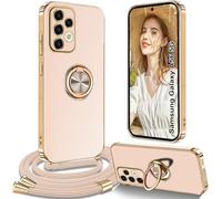 Yutwo Coque pour Samsung Galaxy A52/A52S avec Cordon, Coque pour Samsung A52/A52S avec Collier Silicone Housse 360° Voiture de Bague Magnétique Antichoc Étui avec Cordon Réglable Case Cover, Rose