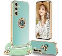 Yutwo Coque pour Samsung Galaxy A52/A52S avec Cordon, Coque pour Samsung A52/A52S avec Collier Silicone Housse 360° Voiture de Bague Magnétique Antichoc Étui avec Cordon Réglable Case Cover, Vert