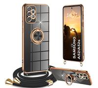 Yutwo Coque pour Samsung Galaxy A52S 5G/A52 4G/5G, Coque pour Samsung A52 5G Silicone Housse 360° Voiture de Bague Magnétique Étui Antichoc avec Cordon Tour de Collier Réglable Case Cover, Noir