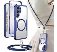 Yutwo Coque pour Samsung Galaxy S26 Ultra avec Cordon, Coque Transparente 360° Antichoc Magnétique pour Samsung S26 Ultra avec Collier, Pad Amovible et Crochet Étui, Bleu