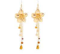 YUUAMYXTF Boucles d’oreilles pour femmes Fleurs à texture métallique Chaîne en cristal Pompon Perles acryliques florales élégantes Vacances d’été Cadeaux plage