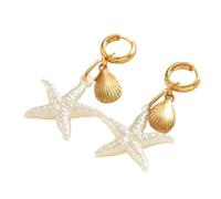 YUUAMYXTF Boucles d’oreilles pour femmes Résine Boîte à l’étoile de mer Bohemia Shell Pendue pendante en coquillage doré Crochet d’oreille en métal