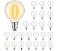 Yuusei Ampoules LED G40 Extérieures, DC 24 V Paquet de 25 Ampoules de Remplacement 0.3W E12, Étanche IP45, Blanc Chaud 2700K pour Guirlande Lumineuse Exterieure, Résistantes Aux Chocs Pour Jardin