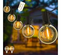 Yuusei Guirlande Guinguette LED, 45,7M Guirlande Lumineuse Exterieur avec 75 G40 Ampoules et 2 Ampoules de Rechange IP45 Imperméable Extérieur Intérieur Guirlande pour Jardin Patio Café