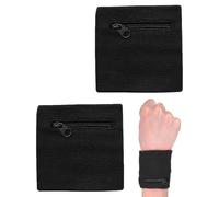 YUUSIKCO Muñequera con cremallera de 2 piezas, muñequera que absorbe el sudor, muñequera deportiva para gimnasia, baloncesto, correr, pulsera con llave (negra)