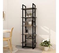 YuuSsea Bibliothèque à 5 compartiments, gris, 60 x 30 x 175 cm, pin massif, cadre en métal, étagère sur pied pour salon, chambre à coucher, bureau, design industriel
