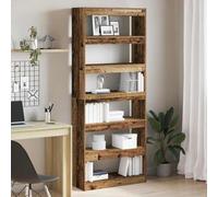 YuuSsea Bibliothèque, aspect bois vieilli, 80 x 30 x 198 cm, matériau dérivé du bois, 6 étagères ouvertes, étagère sur pied pour salon, chambre à coucher, bureau