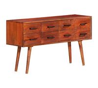 YuuSsea Buffet rustique en bois massif de mangue, 110 x 30 x 59 cm, avec 8 tiroirs, design robuste pour salon, salle à manger, couloir, style ferme, finition marron