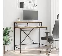 YuuSsea Bureau en bois recyclé 100 x 50 x 90 cm, design industriel, table de bureau moderne avec étagère, pieds en acier robuste, résistant aux taches, montage facile, bureau à domicile