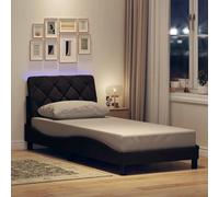 YuuSsea Cadre de lit avec LED, marron foncé, 80 x 200 cm, housse en tissu, design ondulé, meuble de chambre moderne, sans matelas, pour un sommeil réparateur