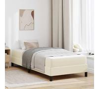 YuuSsea Cadre de lit avec matelas, crème, 100 x 200 cm, en tissu simple, moderne, en matériau dérivé du bois, meuble de chambre à coucher durable avec sommier à lattes, solution de lit à plateforme