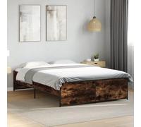 YuuSsea Cadre de lit en chêne fumé 120 x 200 cm, matériau bois et métal, cadre de lit stable pour un sommeil réparateur, meuble moderne pour votre chambre à coucher, durable