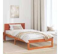 YuuSsea Cadre de lit marron cire, 90 x 200 cm, lit simple, en pin massif, avec sommier à lattes, meuble de chambre moderne pour une personne, durable