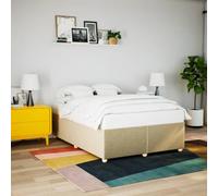 YuuSsea Cadre de lit sans matelas crème 160 x 200 cm, housse en tissu, bois de pin robuste, pieds en plastique renforcé, meuble de chambre à coucher moderne, sommier à lattes confortable