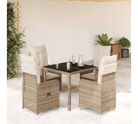 YuuSsea Ensemble bistro de jardin 5 pièces avec coussins, beige en polyrotin, fauteuils réglables, table en verre trempé, résistant aux UV, siège d'extérieur pour balcon, terrasse