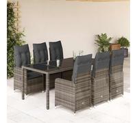 YuuSsea Ensemble bistro de jardin 7 pièces en polyrotin gris avec fauteuils réglables, table en verre, coussins, meubles d'extérieur pour balcon, terrasse, arrière-cour