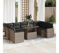 YuuSsea Ensemble de 10 canapés de jardin en polyrotin gris avec coussins et espace de rangement, table réglable, pour terrasse et espaces de vie extérieurs