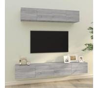 YuuSsea Ensemble de 4 meubles TV gris en bois Sonoma - Montage mural - 2 x 80 cm et 2 x 100 cm - Matériau robuste - Grand espace de rangement pour le salon - Support TV universel