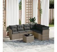 YuuSsea Ensemble de 7 meubles de jardin en polyrotin gris avec coussins, résistant aux UV, design modulaire pour balcon, terrasse, arrière-cour