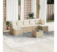 YuuSsea Ensemble de 8 meubles de jardin en polyrotin beige modulaire avec espace de rangement, plateau de table en verre, résistant aux UV pour terrasse, balcon, véranda