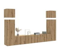 YuuSsea Ensemble de 8 meubles TV à montage mural, bois de chêne artisanal, média durable pour le salon, design moderne, grand espace de rangement