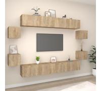 YuuSsea Ensemble de 8 meubles TV en chêne Sonoma, bois de chêne Sonoma, 4 x 100 cm et 4 x 30,5 cm, montage mural, support TV universel, pour salon, meuble TV pratique