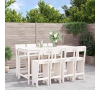 YuuSsea Ensemble de 9 meubles de jardin en pin massif blanc, 203,5 x 90 x 110 cm, pour terrasse, balcon, jardin, ensemble de meubles d'extérieur robuste pour des heures de détente